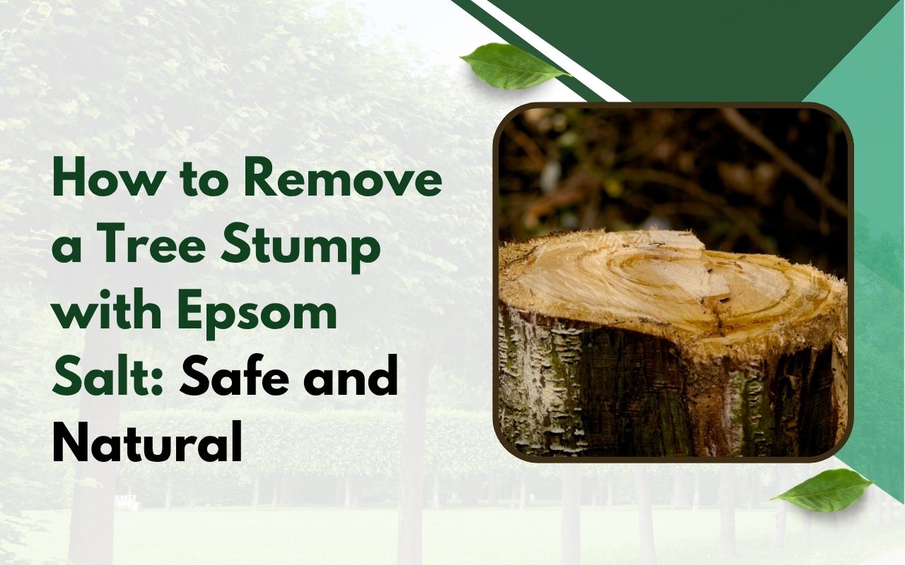 Drilled tree stump holes filled with Epsom salt in a backyard