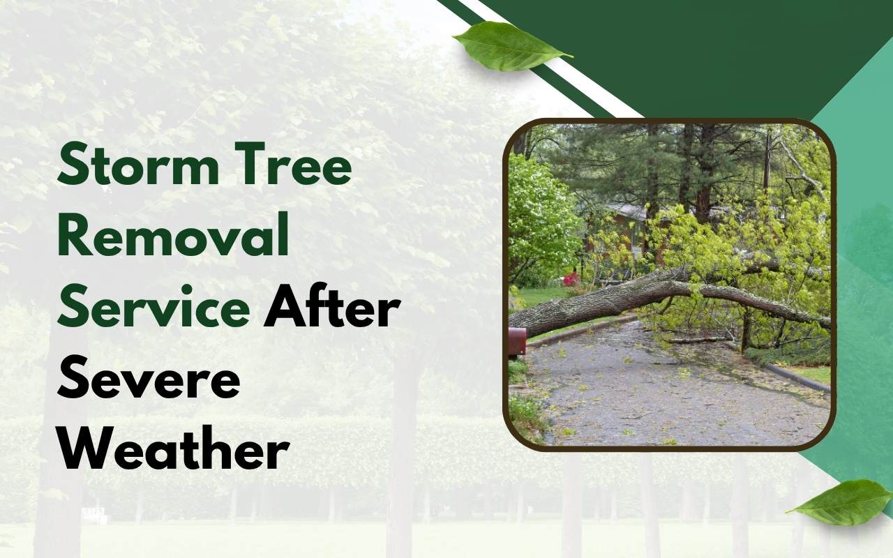 Tree blocking residential driveway after storm winds