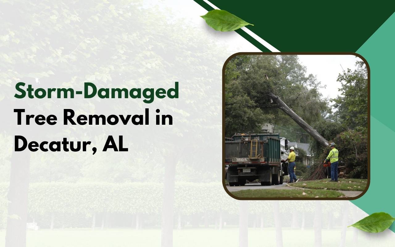 Professional crew performing storm damage tree removal in Decatur safely