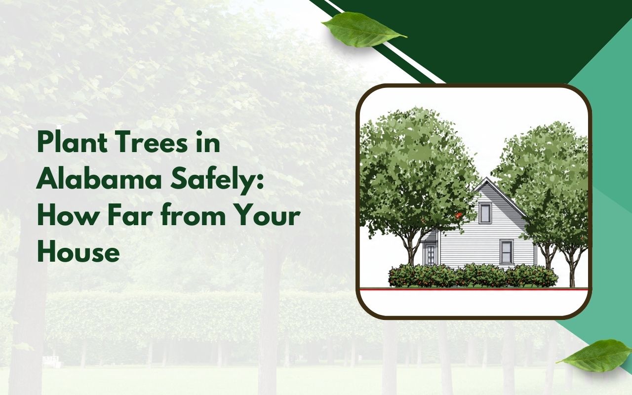How far to plant trees from house in Alabama with a simple yard spacing layout near a foundation