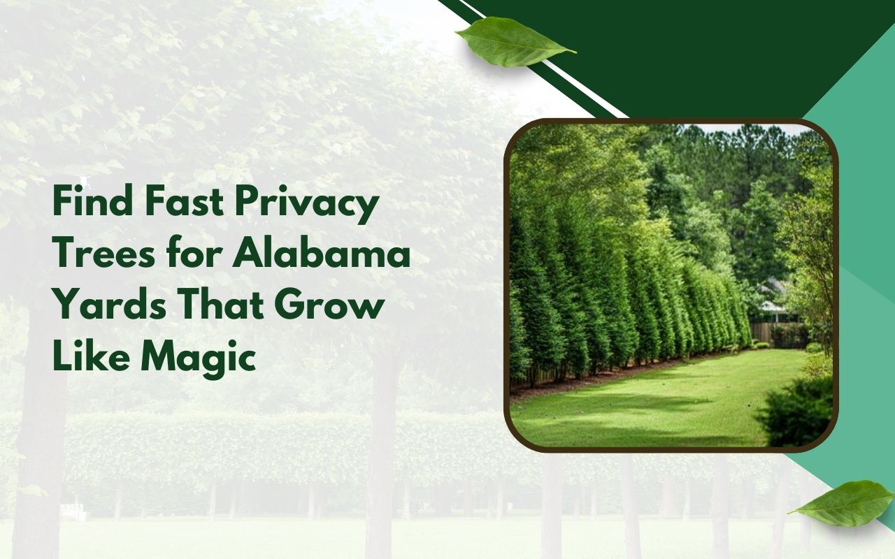 Privacy trees for Alabama yards fast growing with a row of dense evergreens along a backyard fence