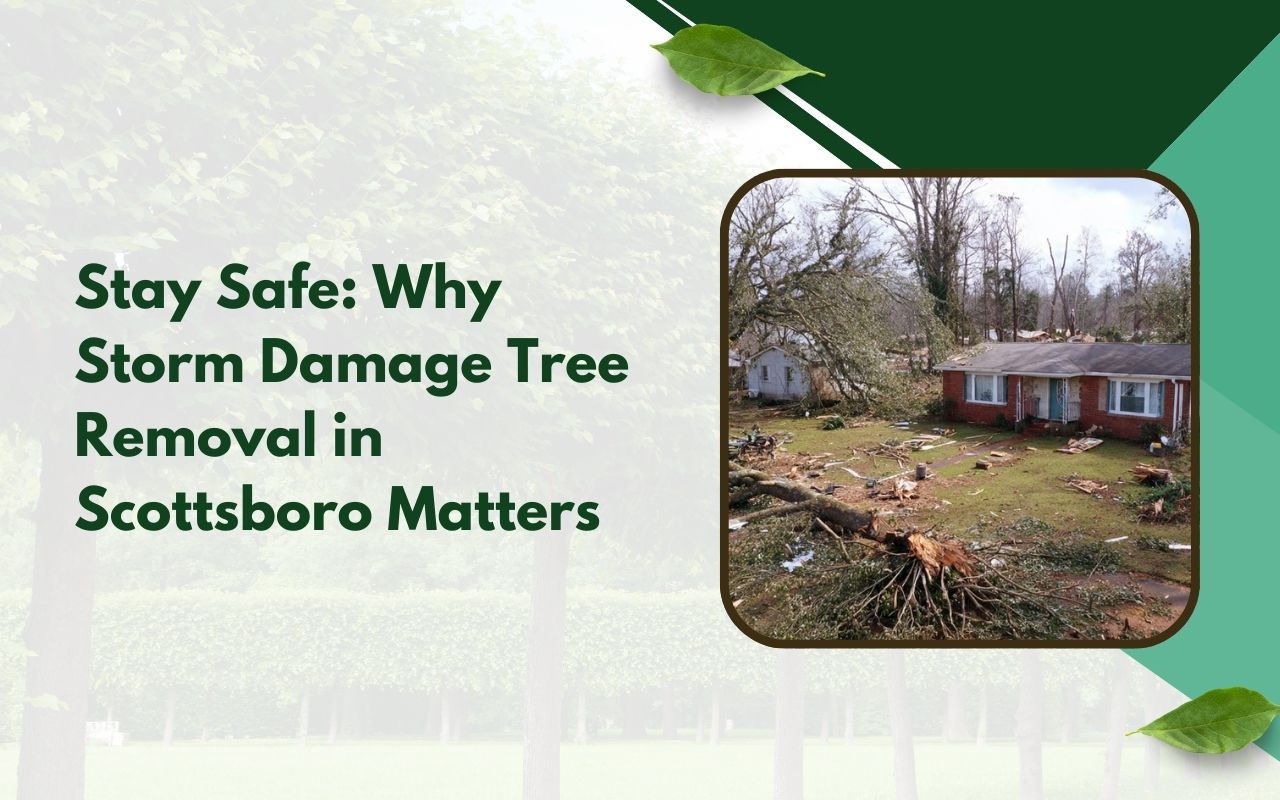 storm damage tree removal in Scottsboro clearing fallen limbs from a residential yard