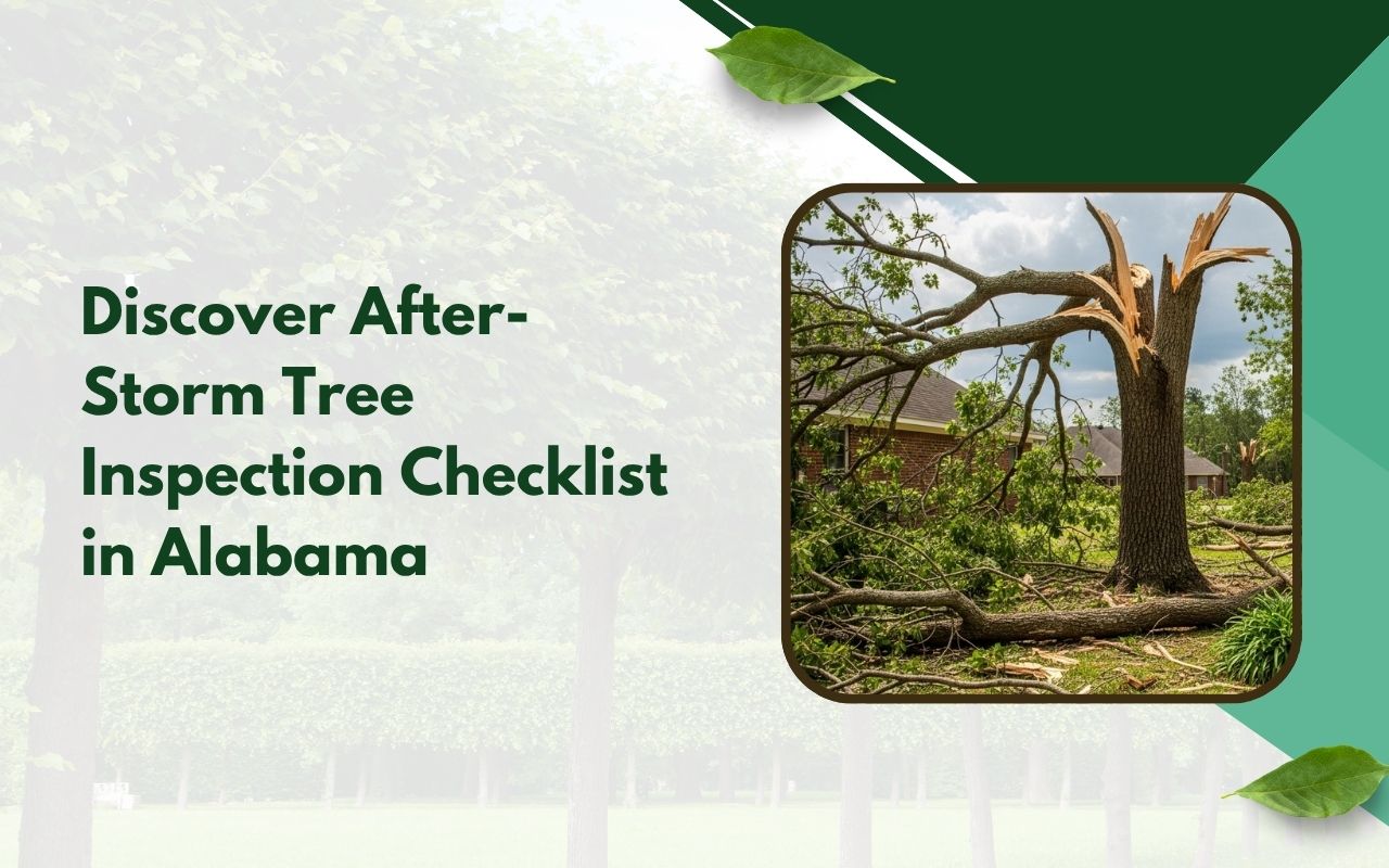 Tree trunk damage from lightning strikes during an after-storm tree inspection checklist in Alabama