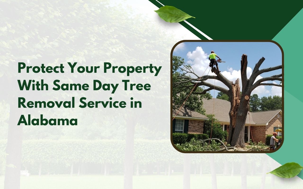 same day tree removal service in Alabama protecting a home from a hazardous tree