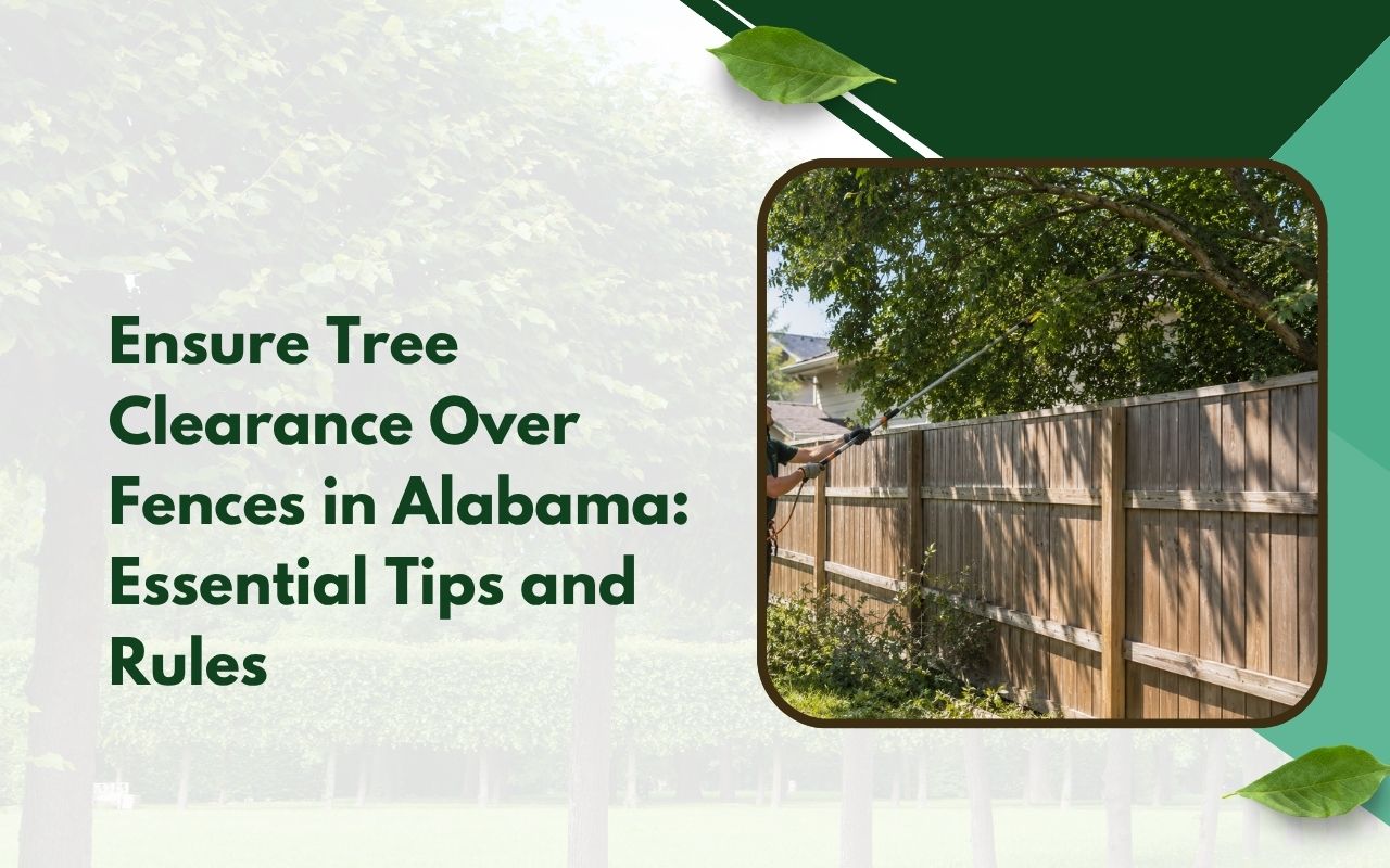 Tree clearance over fences in Alabama to keep branches away from a backyard fence