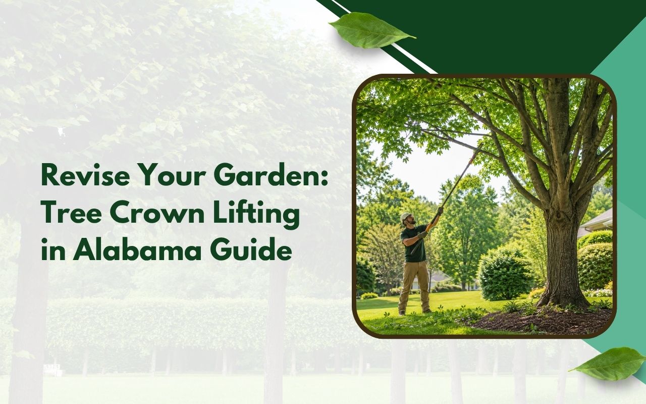 Tree crown lifting in Alabama to improve clearance in a home yard