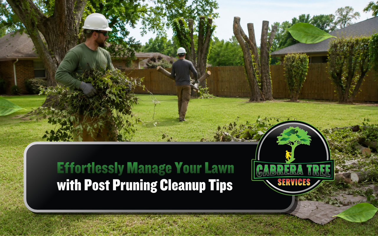 Post pruning cleanup removing branches from a yard in Fyffe