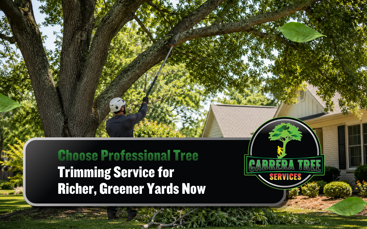 Professional tree trimming service improving a residential yard in Madison