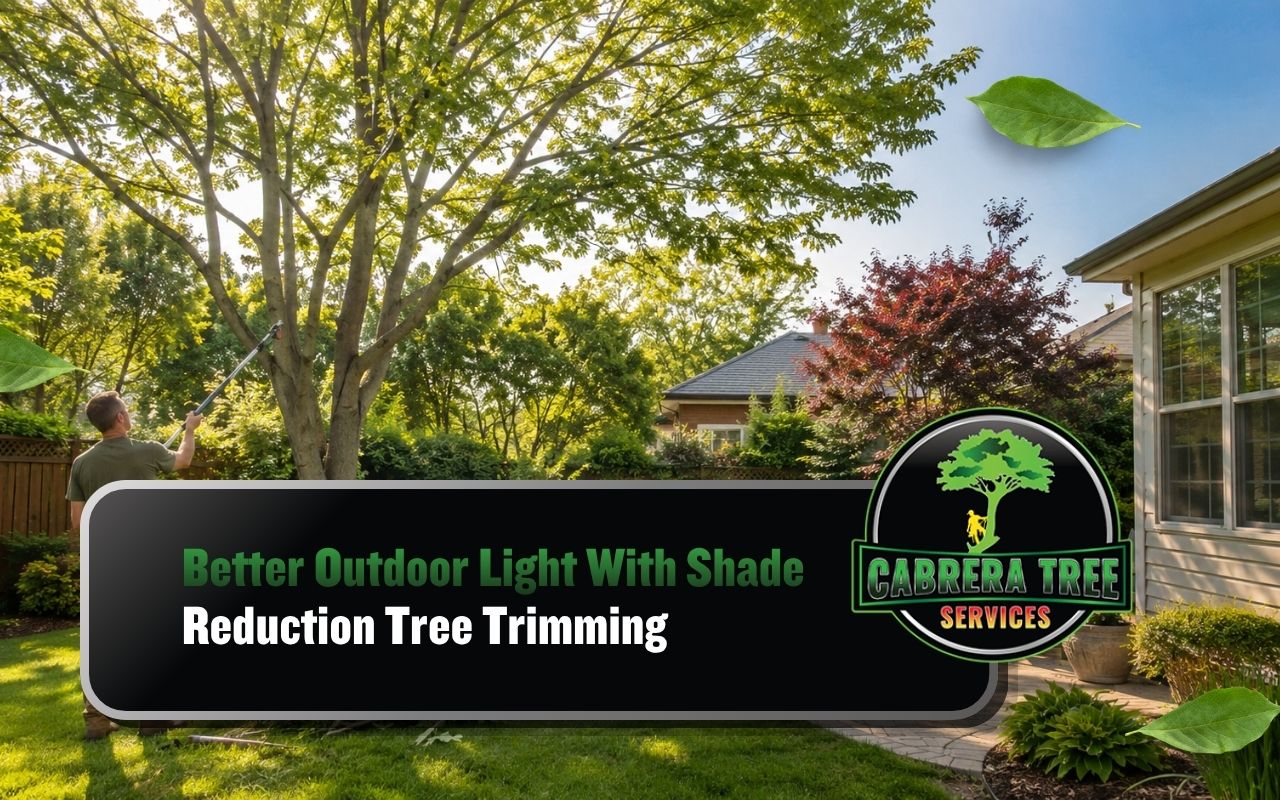 shade reduction tree trimming bringing more sunlight into a backyard