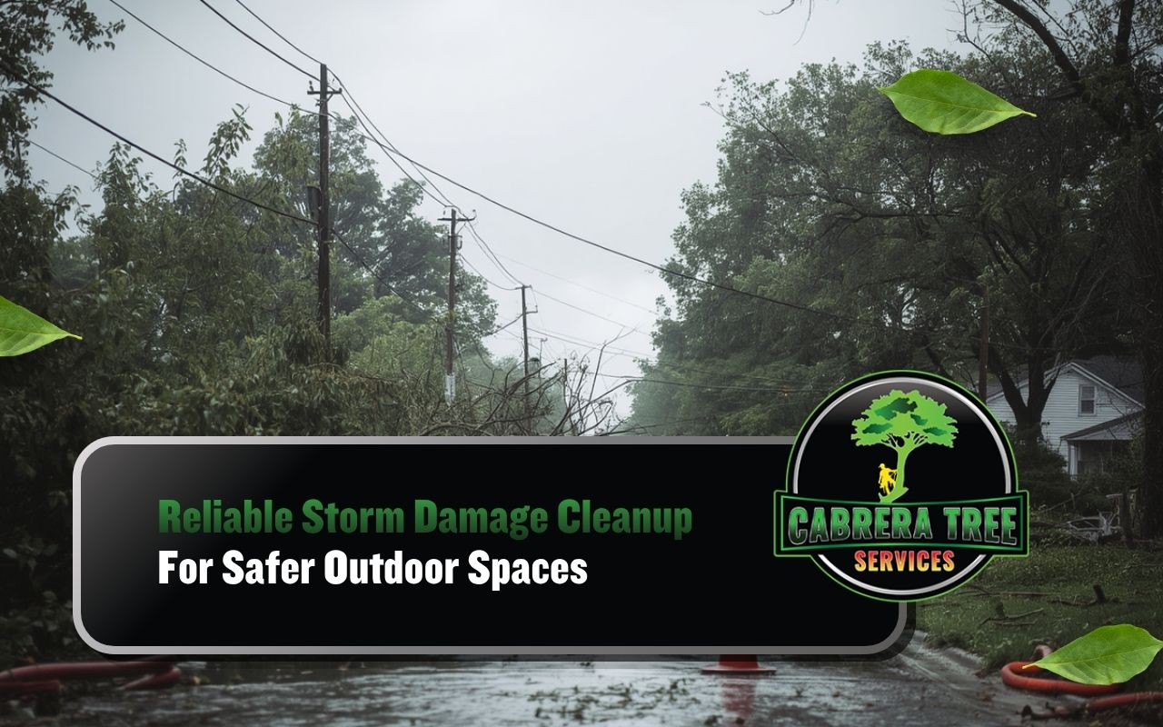 storm damage cleanup after heavy rain with fallen branches