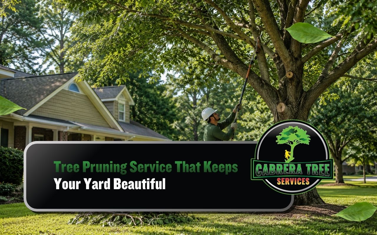 Tree pruning service improving a clean Alabama yard