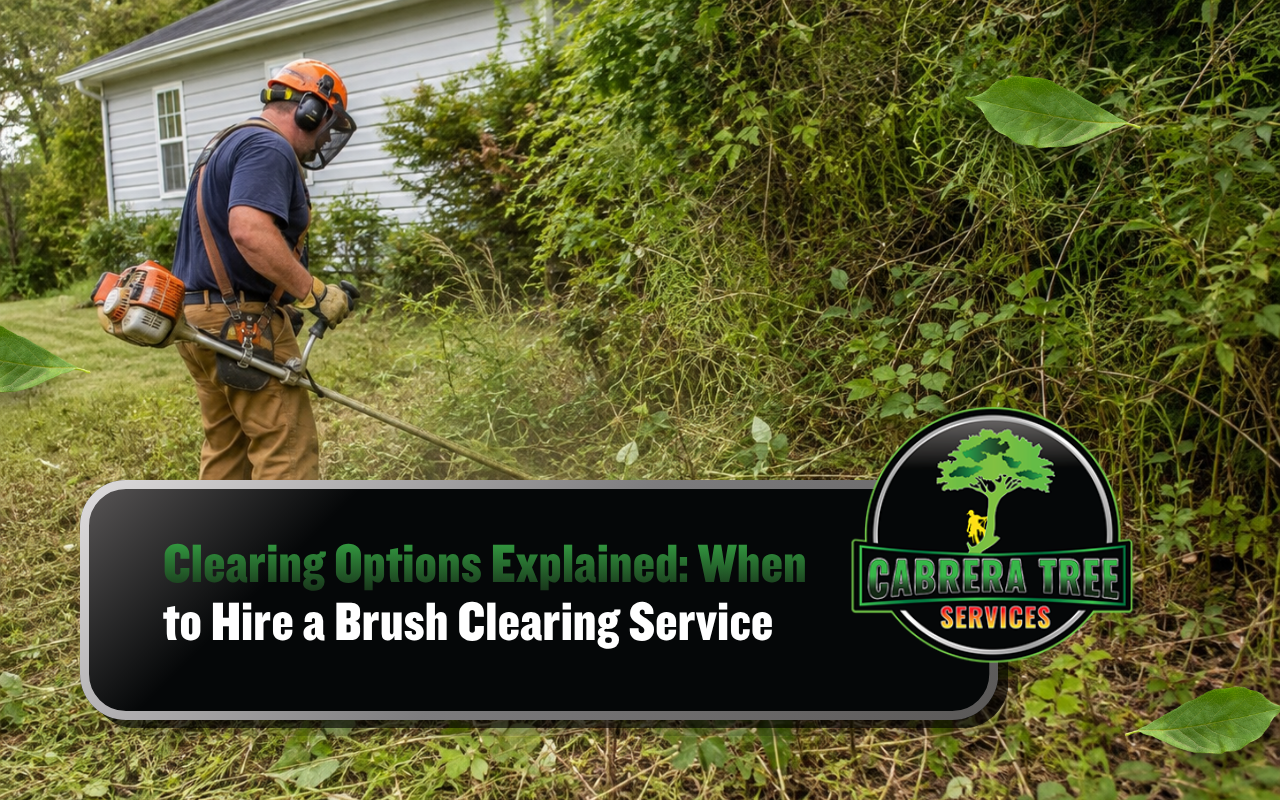 Brush clearing service removing dense growth from a Madison property
