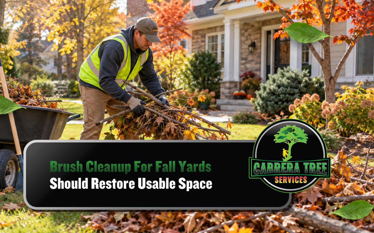 Brush cleanup for fall yards with branches and seasonal debris removal