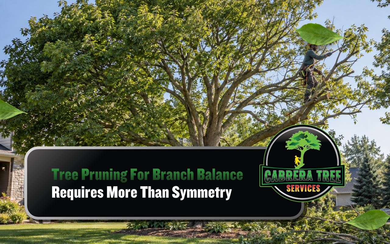 Tree pruning for branch balance focused on weight distribution across the canopy